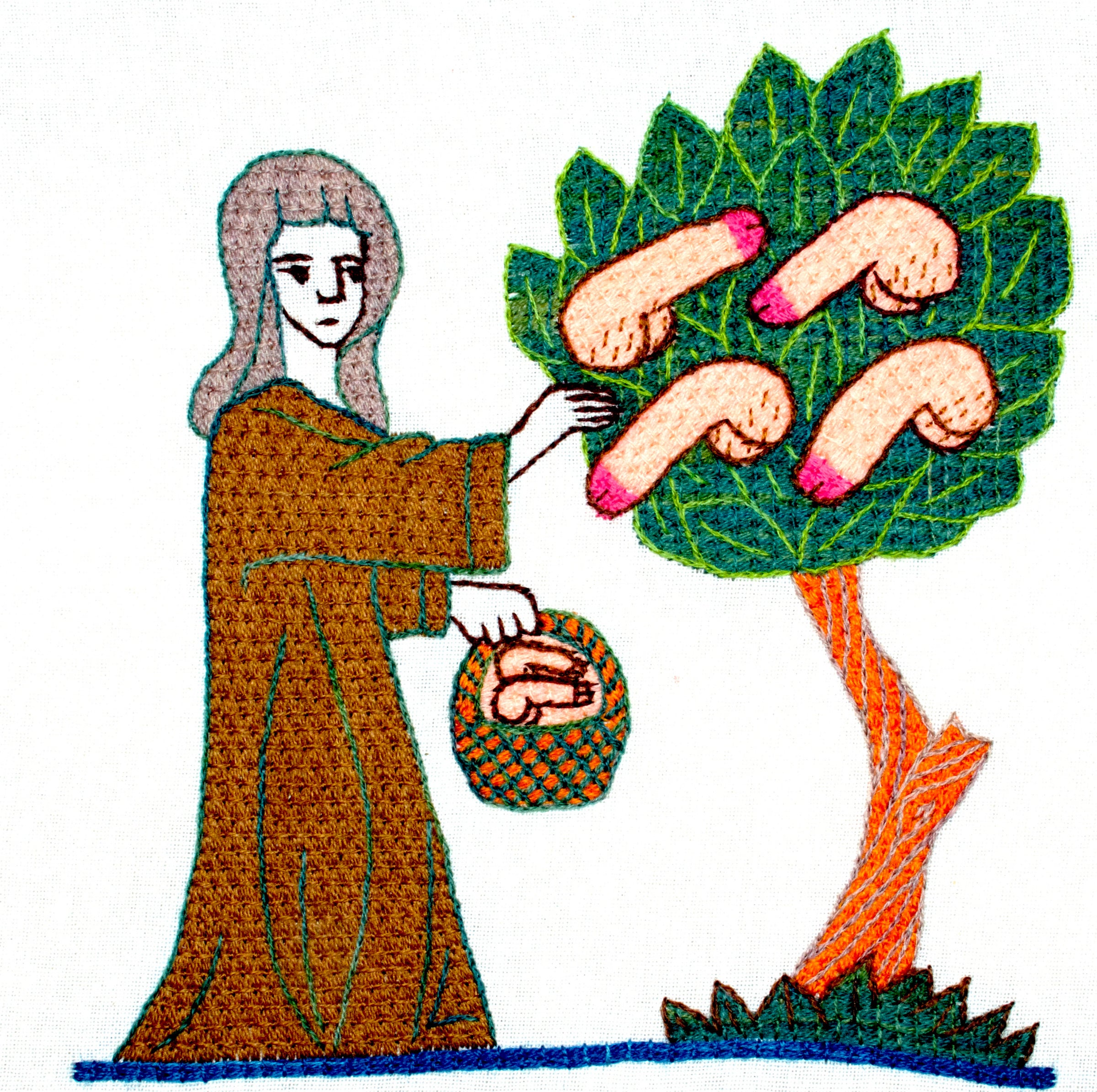 medieval nun penis tree embroidery kit | tanya bentham